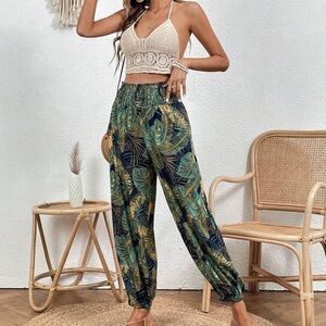 SHEIN Tropical Print Elastic Waist Carrot Pants
